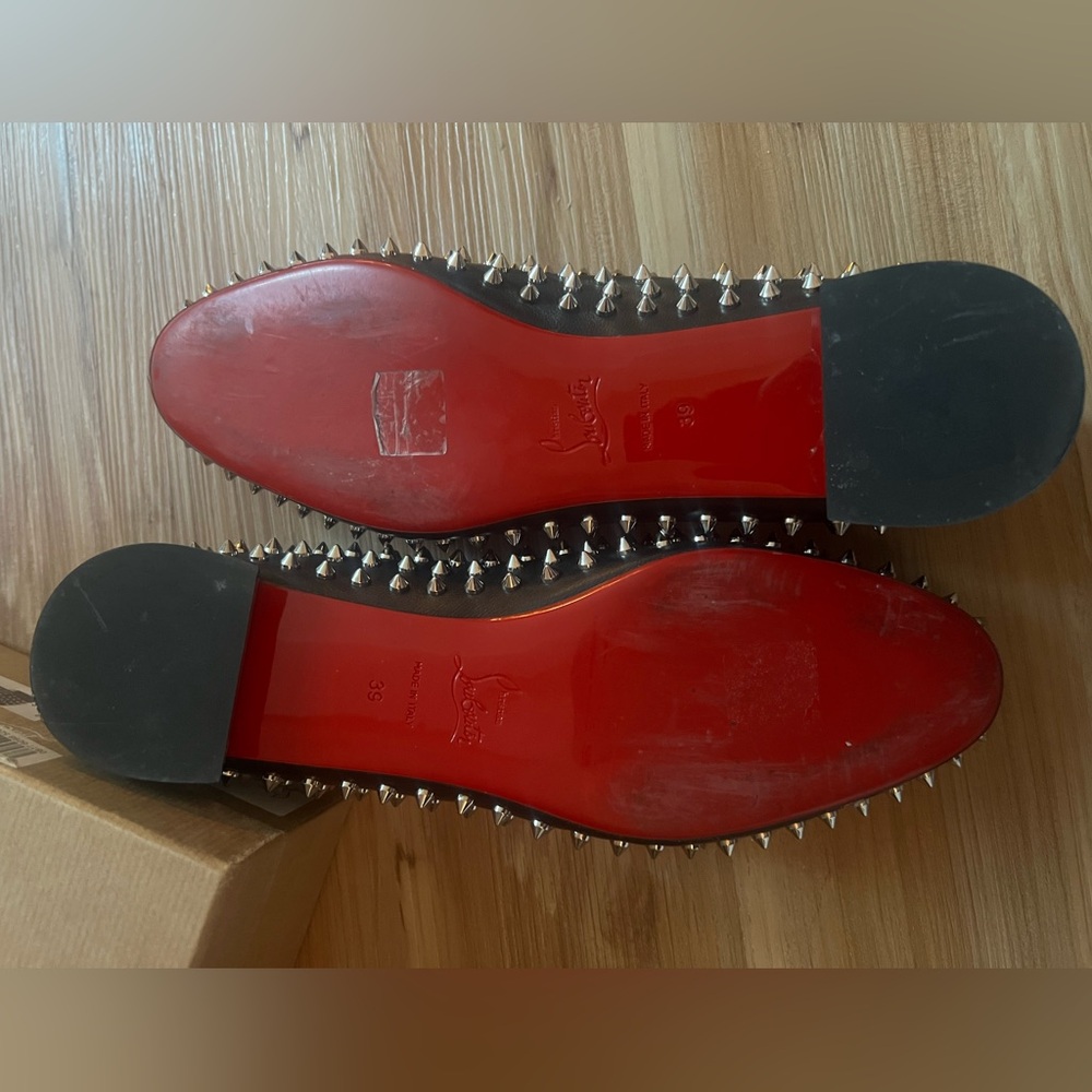 Christian Louboutin Black Silver Studded Flats/IT 39/US 8.5 - Picture 7 of 11